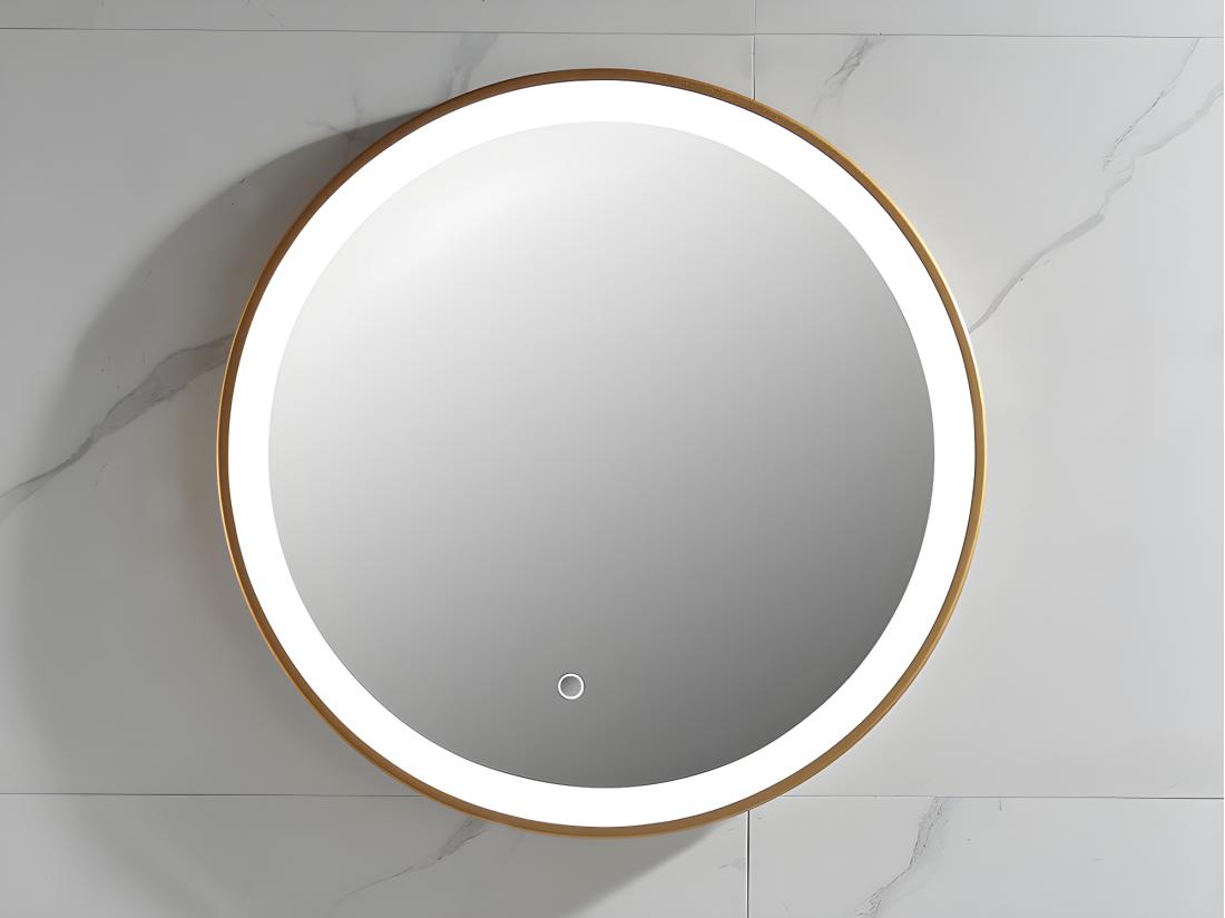 vente unique Miroir de salle de bain lumineux rond doré avec Leds - D. 60 cm - NUMEA
