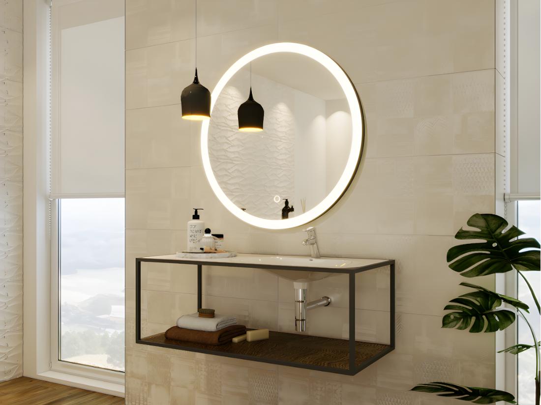 vente unique Miroir de salle de bain lumineux rond noir avec Leds - D. 80 cm - NUMEA
