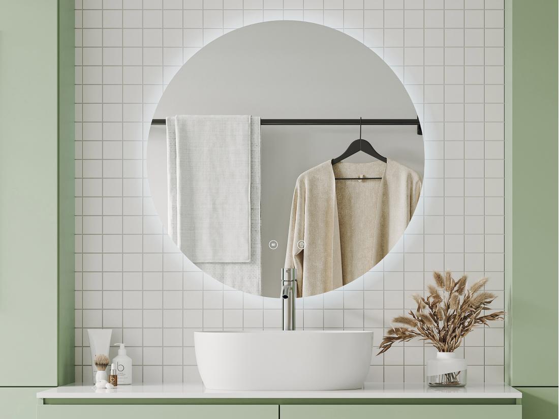 vente unique Miroir de salle de bain ovale sans contour anti buée à leds - D90 cm - ROMULA