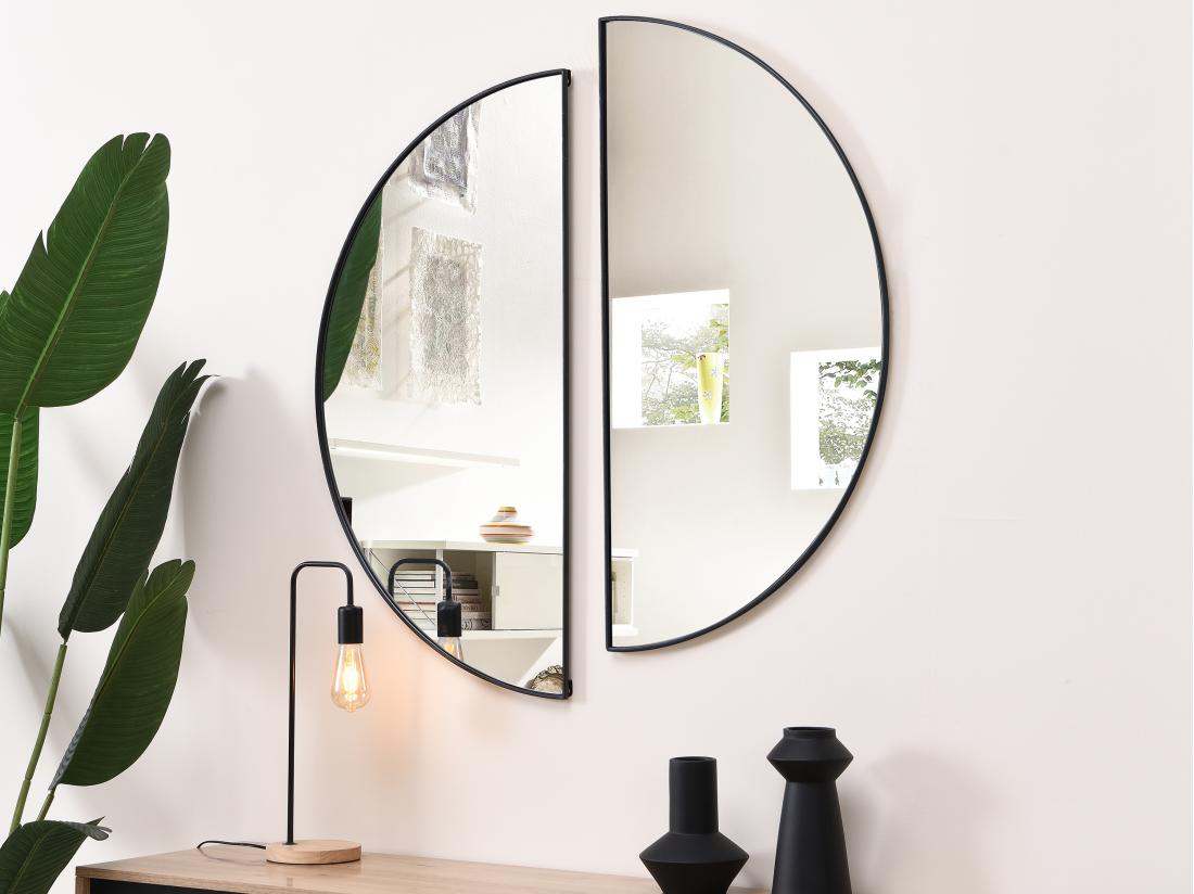 Vente Unique Miroir Demi-cercle Design En Métal - L.50 X H.100 Cm - Noir - GAVRA