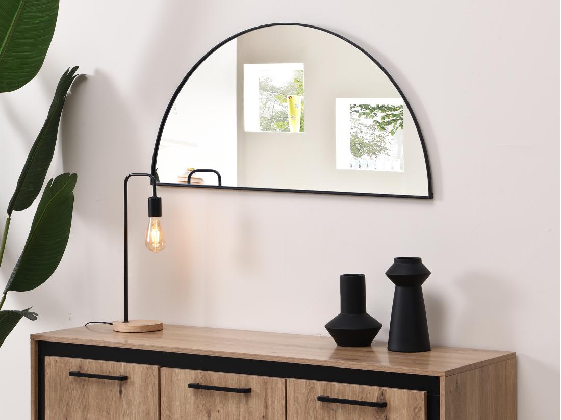 vente unique Miroir demi-cercle design en métal - L.50 x H.100 cm - Noir - GAVRA