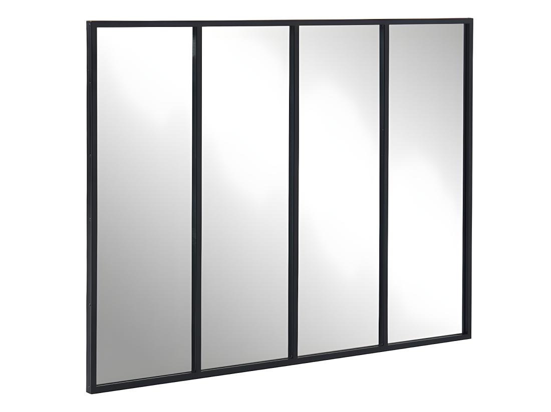 Vente Unique Miroir Fenêtre Atelier Style Industriel En Métal - L. 120 X H. 90 Cm - Noir - DUDLEY