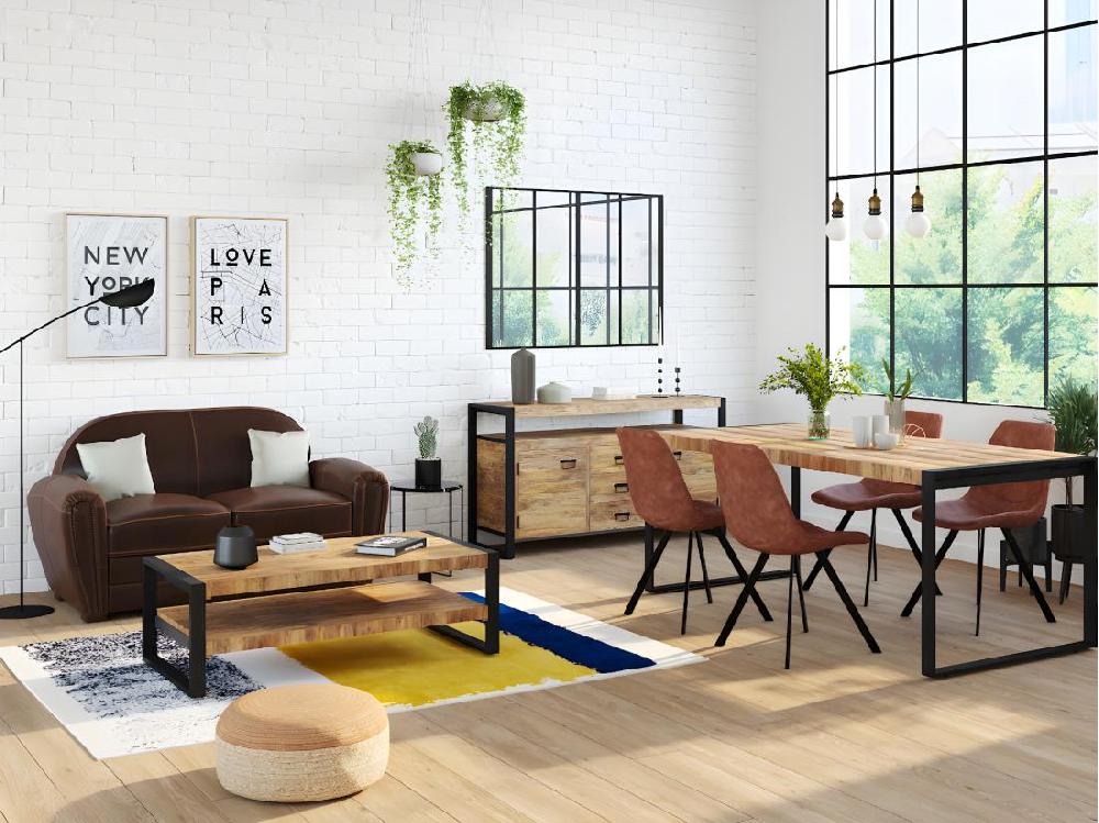 Vente Unique Miroir Fenêtre Atelier Style Industriel En Métal - L. 120 X H. 90 Cm - Noir - DUDLEY