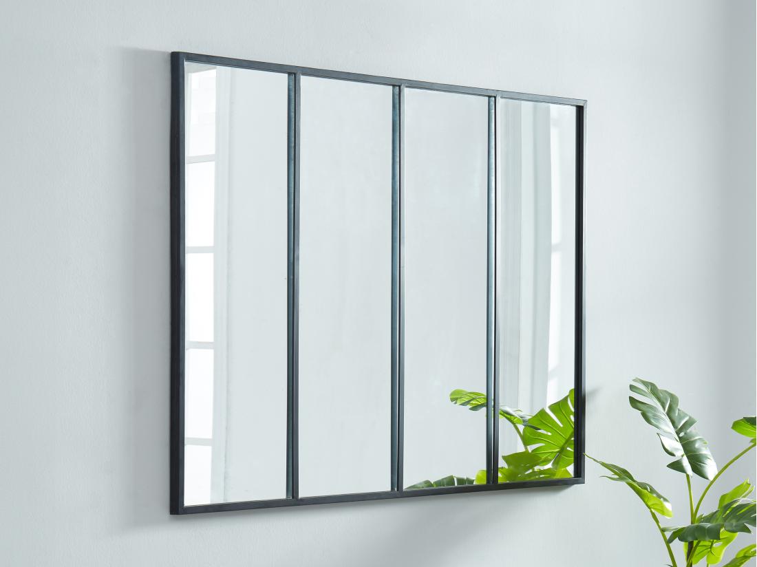 vente unique Miroir fenêtre atelier style industriel en métal - L. 120 x H. 90 cm - Noir - DUDLEY