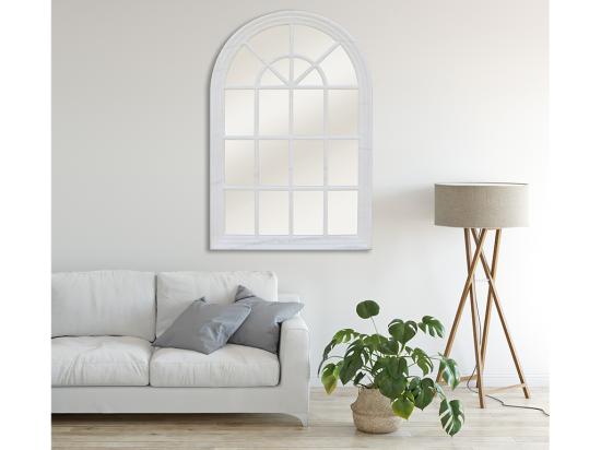 vente unique Miroir fenêtre en bois de paulownia - L. 80 x H. 120 cm - Blanc effet vieilli - MONTESQUIEU