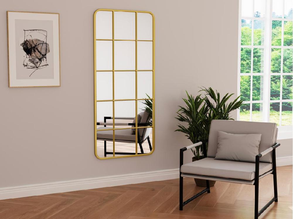 vente unique Miroir fenêtre en métal - L. 60 x H. 140 cm - Doré - SCIARA