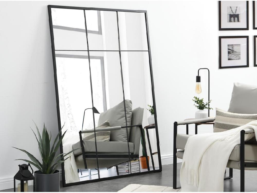 vente unique Miroir fenêtre industriel en fer - L.105 x H.150 cm - Noir - BELLAGIO