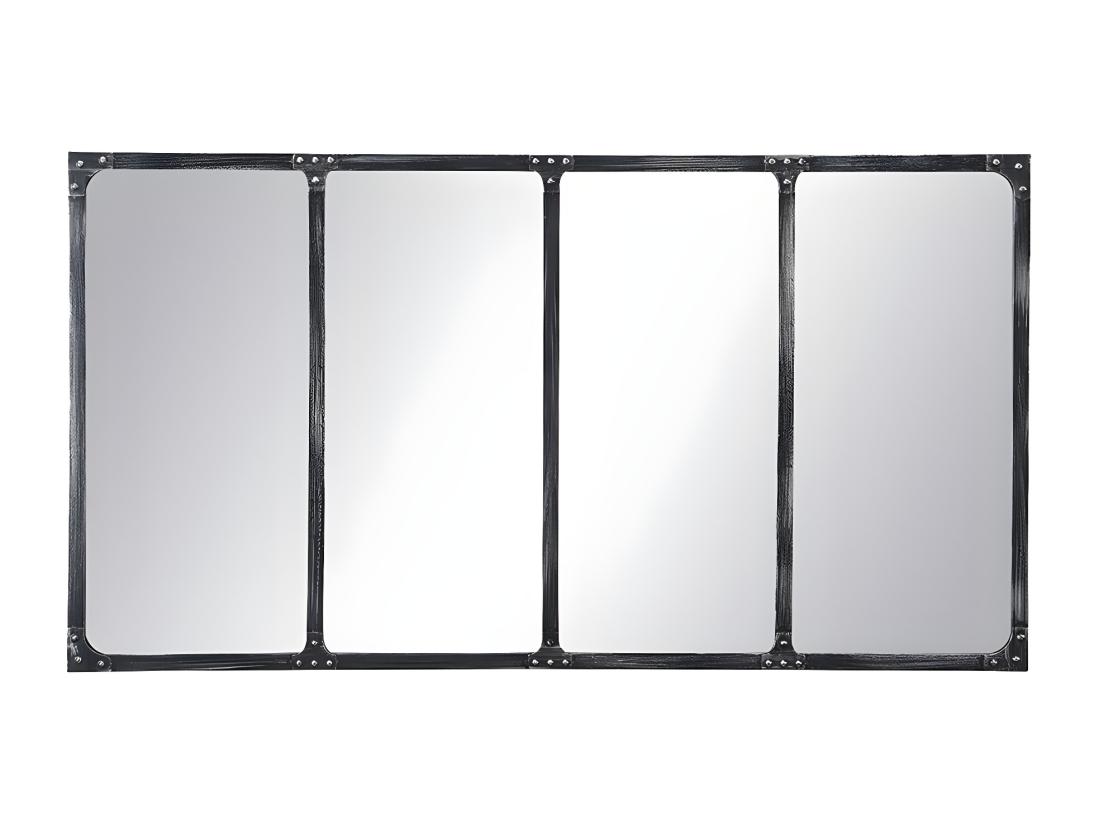 Vente Unique Miroir Fenêtre Industriel En Métal - L. 140 X H. 75 Cm - Noir - MAASTRICHT
