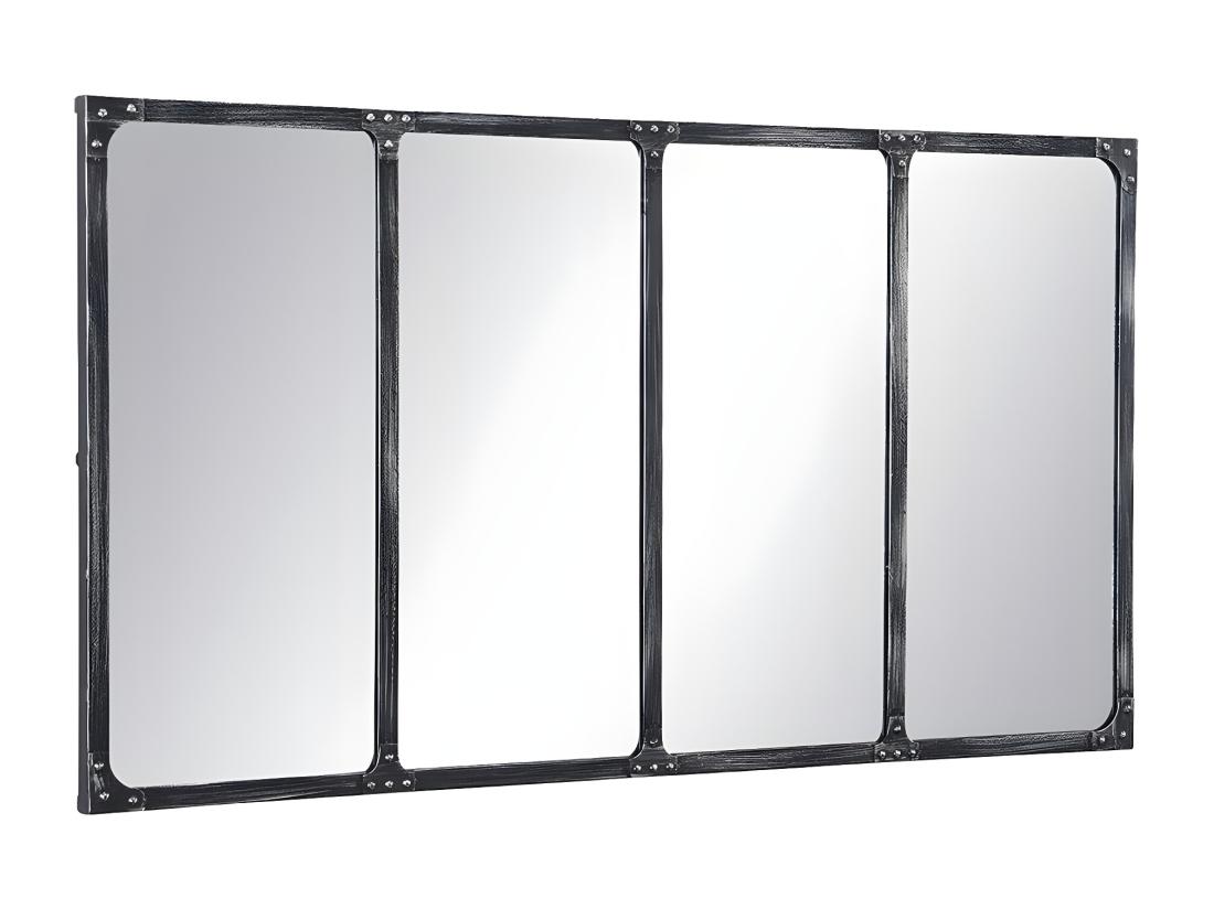 Vente Unique Miroir Fenêtre Industriel En Métal - L. 140 X H. 75 Cm - Noir - MAASTRICHT