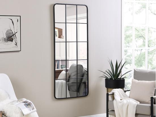 vente unique Miroir fenêtre industriel en métal - L. 60 x H. 140 cm - Noir - SCIARA