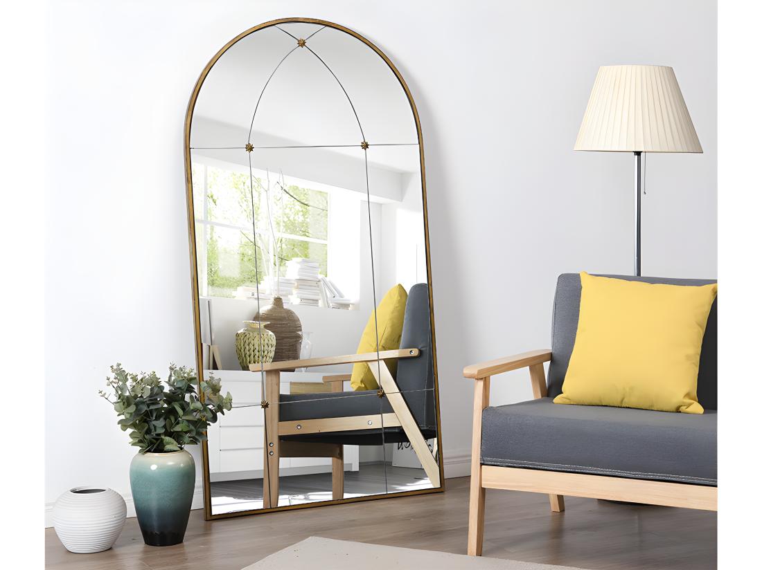 vente unique Miroir fenêtre vintage en métal - L. 80 x H. 150 cm -Doré antique - PALMYRE