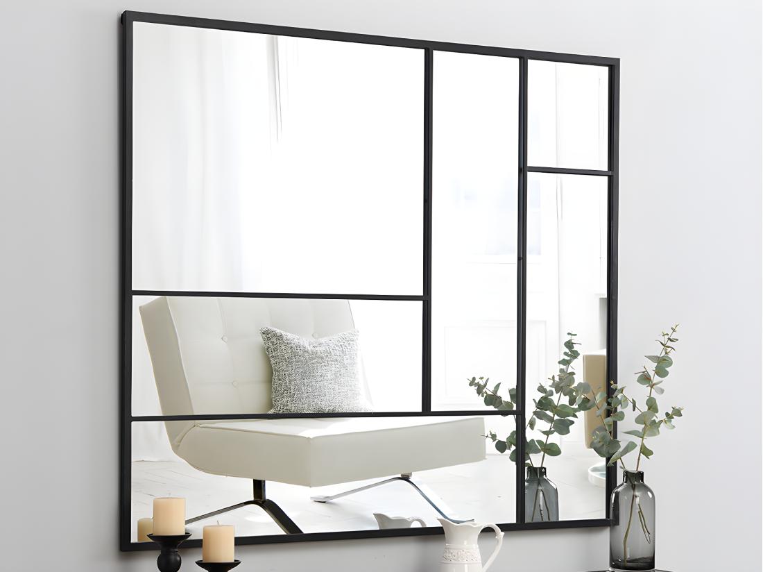 vente unique Miroir industriel déstructuré en métal - L. 150 x H. 130 cm - Noir - MALDONIA