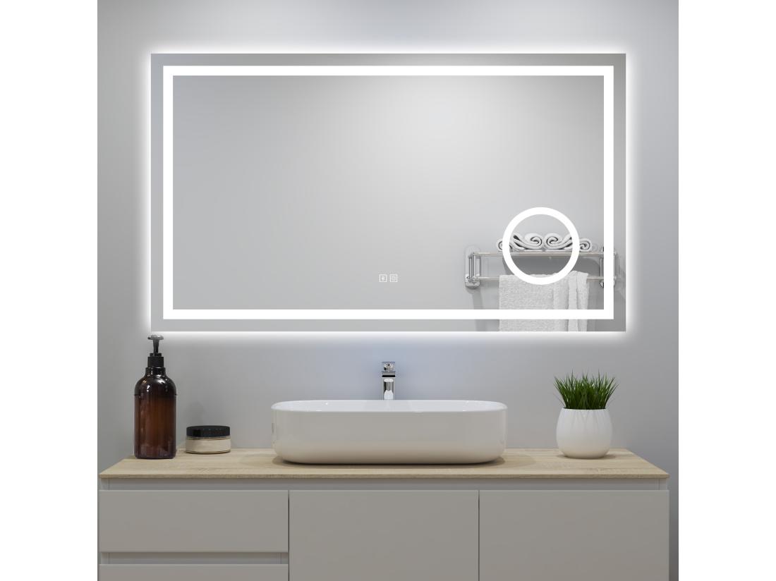 Vente Unique Miroir Lumineux Avec Bluetooth 120 X 70cm 3 Couleurs + Dimmable + Anti-buée + Grossissant 3x Mural Miroir Salle De Bain