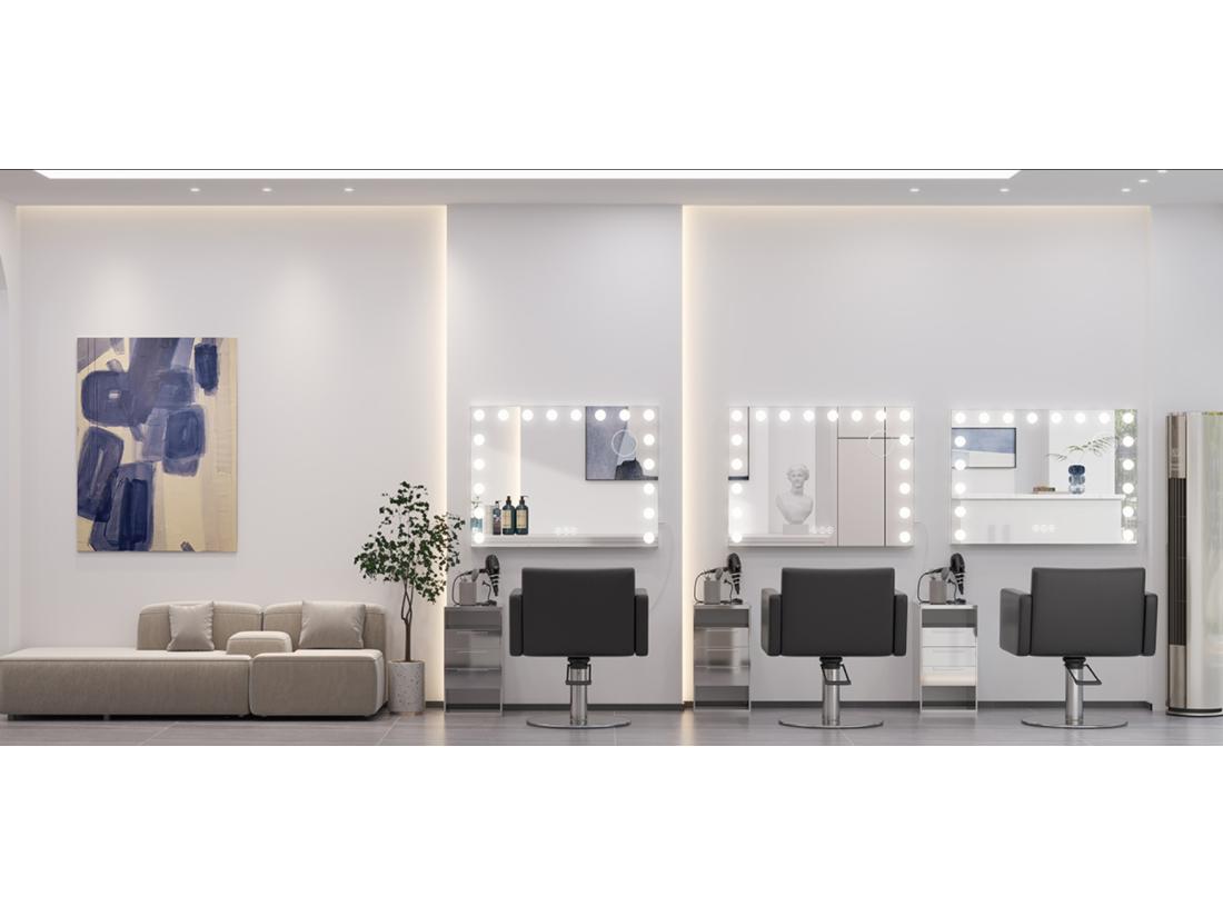 Vente Unique Miroir Maquillage Hollywood Led 18 Ampoules - Miroir Coiffeuse Lumineux 80 X 58cm Contrôle Tactile 3 Couleurs Luminosité Réglable - Port Type C Et USB - Blanc