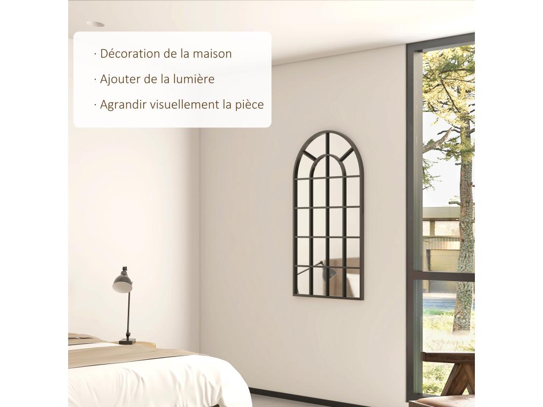 vente unique Miroir mural aspect verrière style classique chic - dim. 62L x 110H cm - métal noir verre 3 mm
