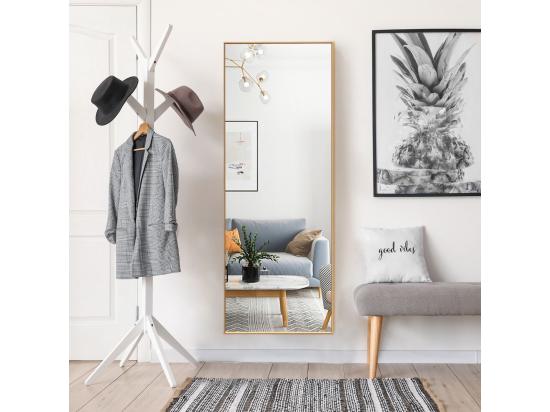 Vente Unique Miroir Mural Avec Cadre Aluminium 150x4x56cm HD Miroir En Verre Antidéflagrant Miroir En Pleine Longueur Pour Installation Horizontale Ou Verticale Pour Salle De Bain Chambre Salon (Doré)