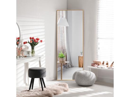 Vente Unique Miroir Mural Avec Cadre Aluminium 150x4x56cm HD Miroir En Verre Antidéflagrant Miroir En Pleine Longueur Pour Installation Horizontale Ou Verticale Pour Salle De Bain Chambre Salon (Doré)
