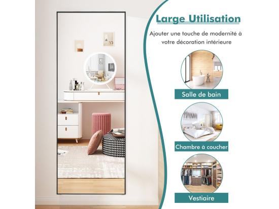 Vente Unique Miroir Mural Avec Cadre Aluminium 150x4x56cm HD Miroir En Verre Antidéflagrant Miroir En Pleine Longueur Pour Installation Horizontale Ou Verticale Pour Salle De Bain Chambre Salon (Noir)