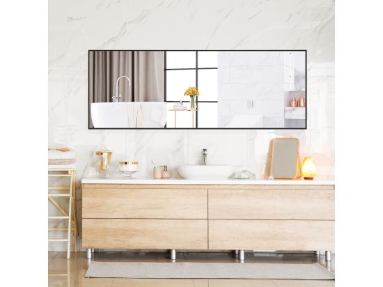 Vente Unique Miroir Mural Avec Cadre Aluminium 150x4x56cm HD Miroir En Verre Antidéflagrant Miroir En Pleine Longueur Pour Installation Horizontale Ou Verticale Pour Salle De Bain Chambre Salon (Noir)