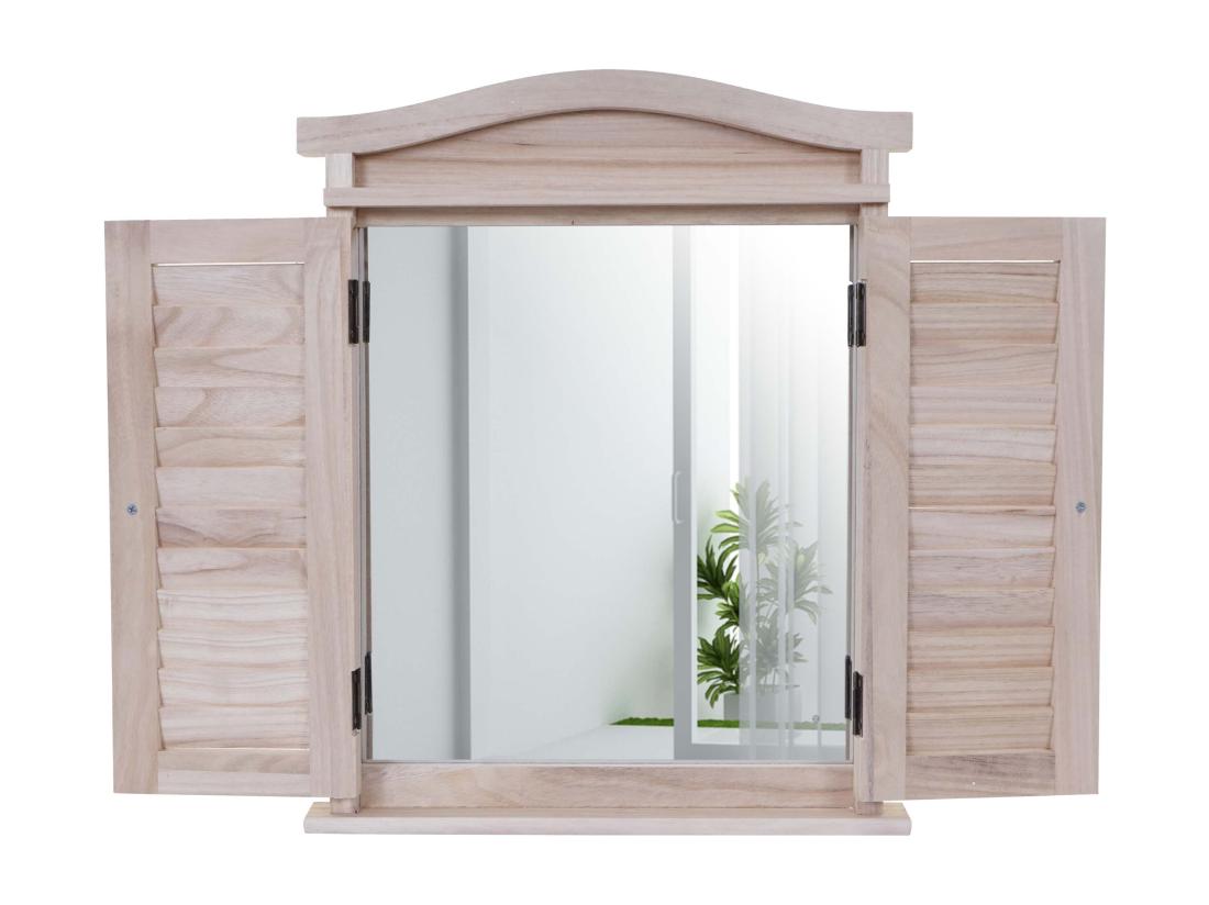 Vente Unique Miroir Mural Design Fenêtre Bois Marron 42 X 5 X 53 Cm 04_0003182