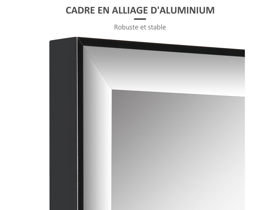 Vente Unique Miroir Mural Dim. 120L X 35l Cm - Film Sécurité Anti Déflagrant Système Attache Inclus - Cadre Alliage Alu. Noir