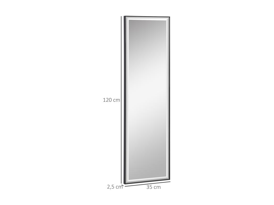 Vente Unique Miroir Mural Dim. 120L X 35l Cm - Film Sécurité Anti Déflagrant Système Attache Inclus - Cadre Alliage Alu. Noir