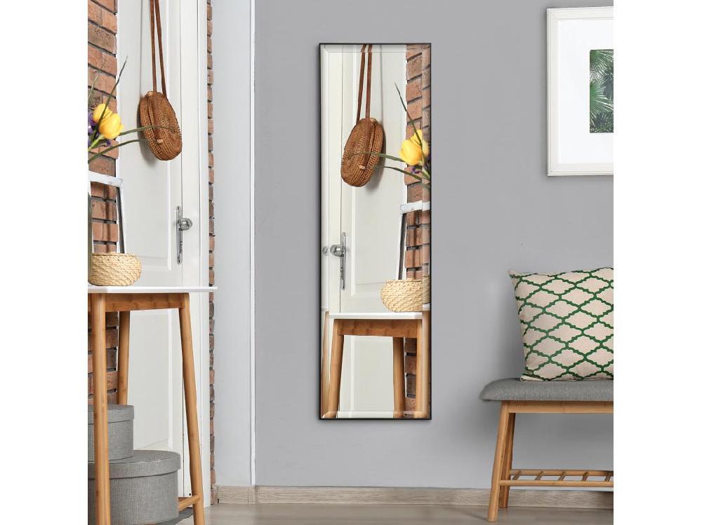 vente unique Miroir mural dim. 120L x 35l cm - film sécurité anti déflagrant système attache inclus - cadre alliage alu. noir