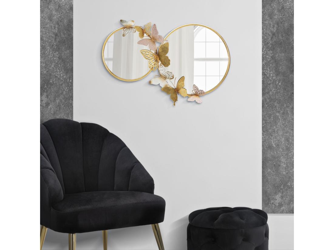 Vente Unique Miroir Mural Double Farfalle Pink - Forme Infinie Avec Motifs Papillons - 81x3x52 5 Cm