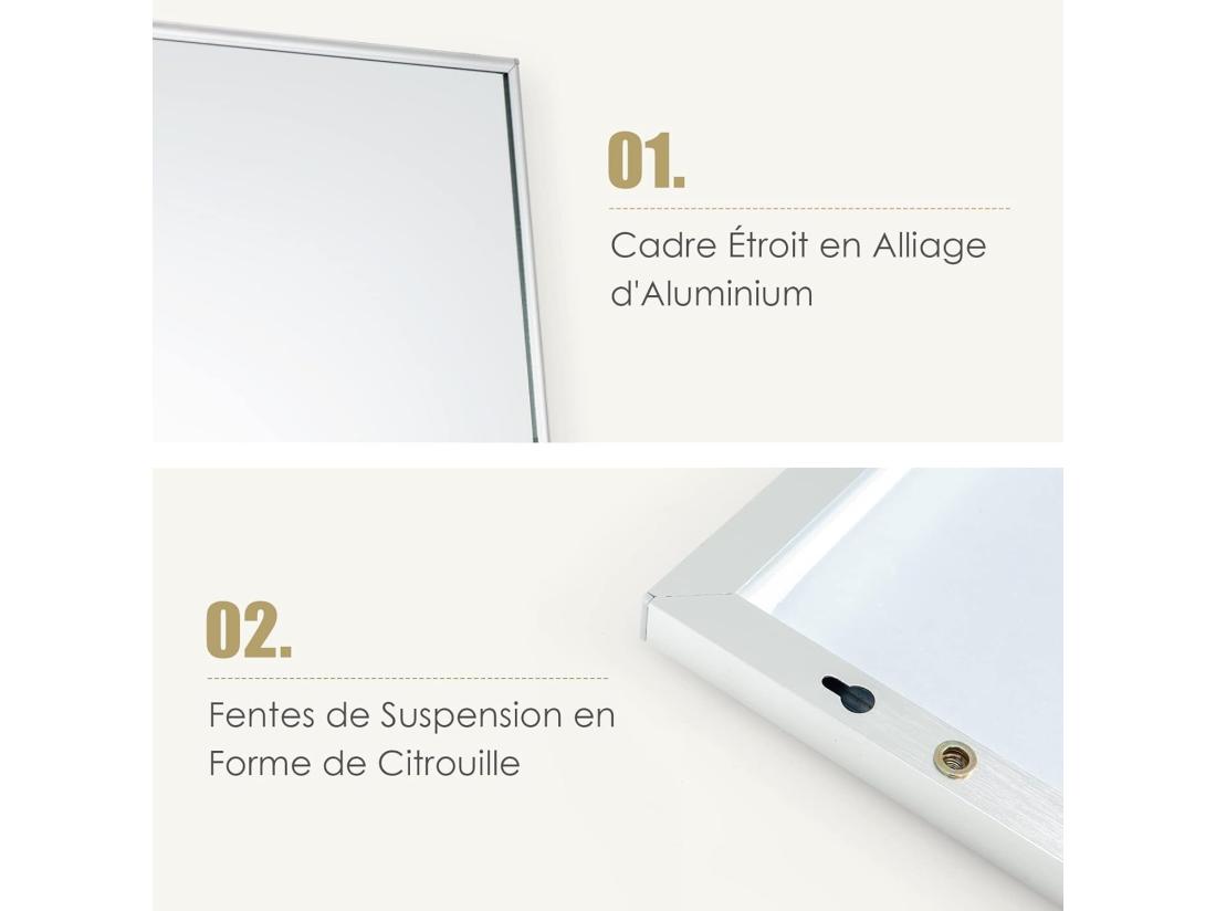 vente unique Miroir mural-miroir à suspendre sur porte 120 x 37 cm cadre en alliage d'aluminium argent