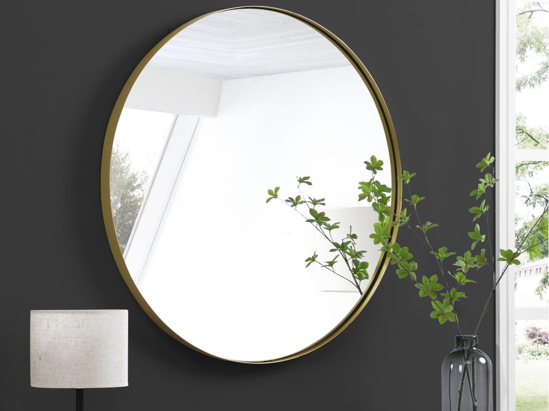 vente unique Miroir mural rond en métal - D.80 cm - Doré - JAFFREL