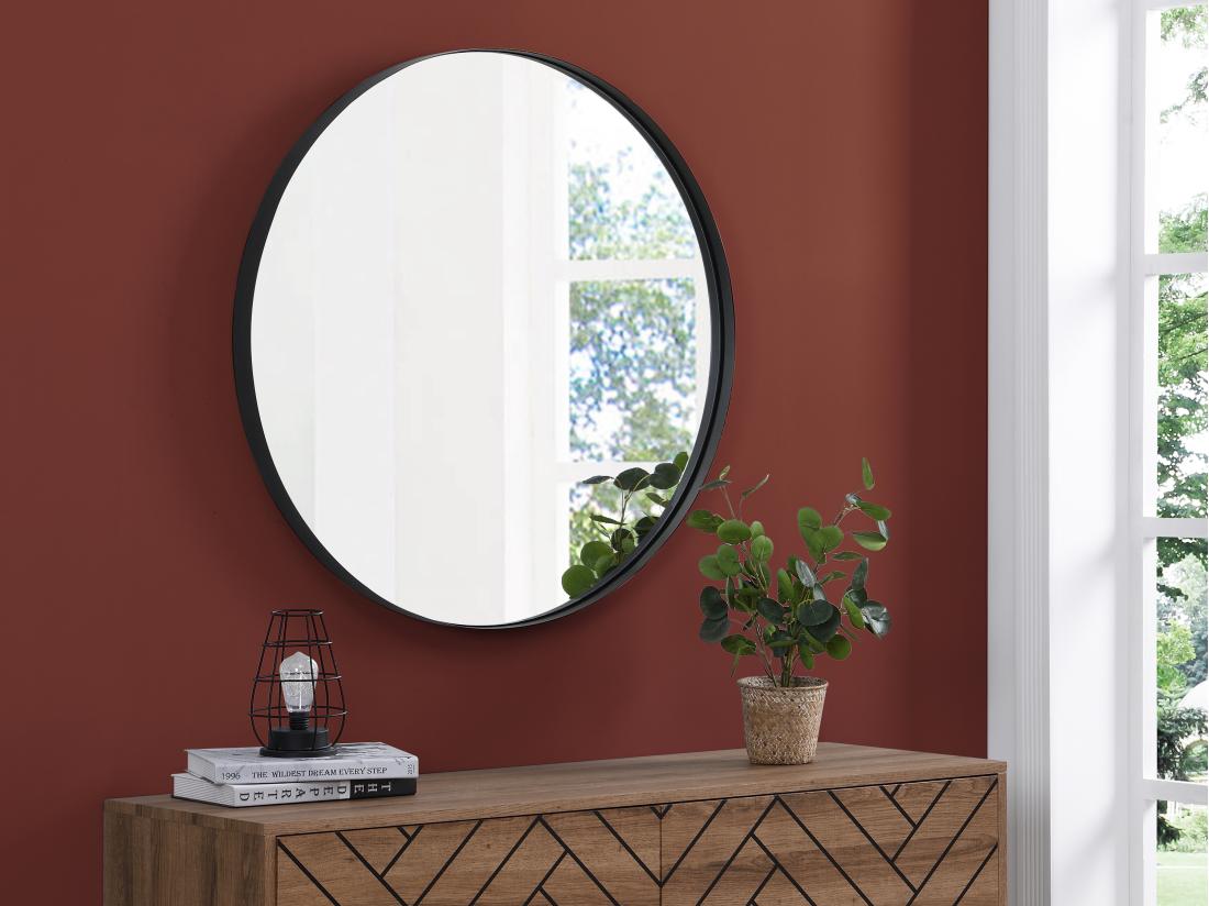vente unique Miroir mural rond en métal - D.80 cm - Noir - JAFFREL