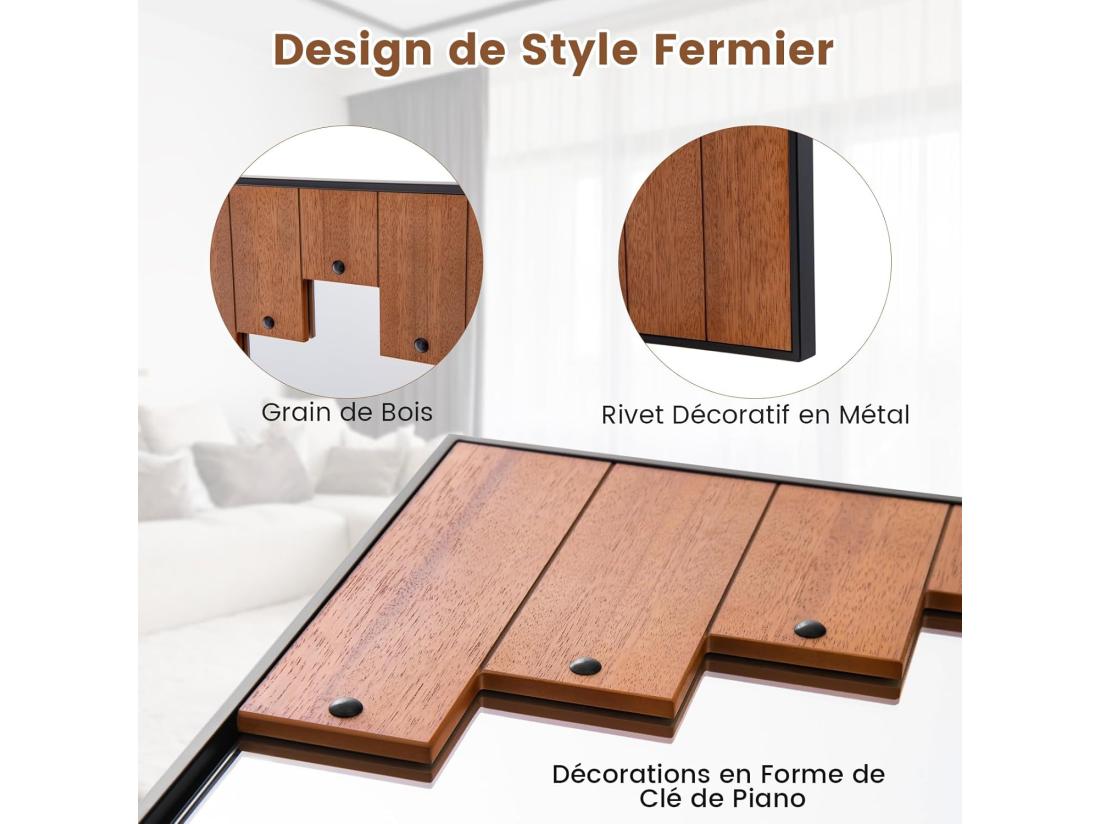 Vente Unique Miroir Mural Rustique 60 X 95 Cm Miroir Décoratif En Forme De Touches De Piano Naturel
