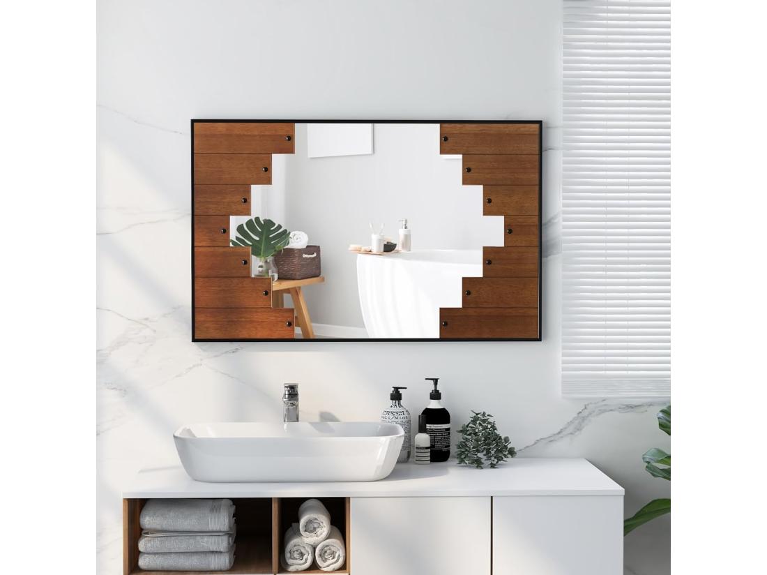 Vente Unique Miroir Mural Rustique 60 X 95 Cm Miroir Décoratif En Forme De Touches De Piano Naturel