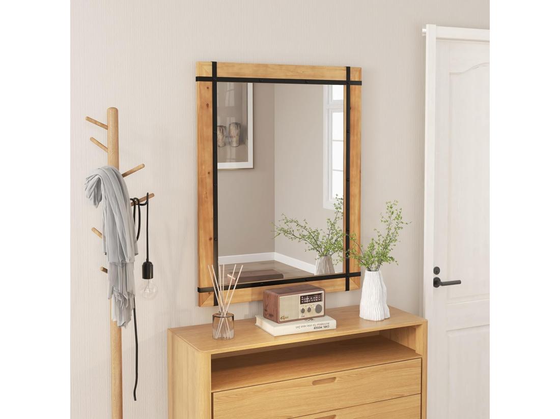 Vente Unique Miroir Mural Rustique Avec Cadre En Bois De Sapin Miroir Mural Décoratif à Suspendre Miroir Décoratif De Style Vintage 77 X 99 5 CM (Style 2)