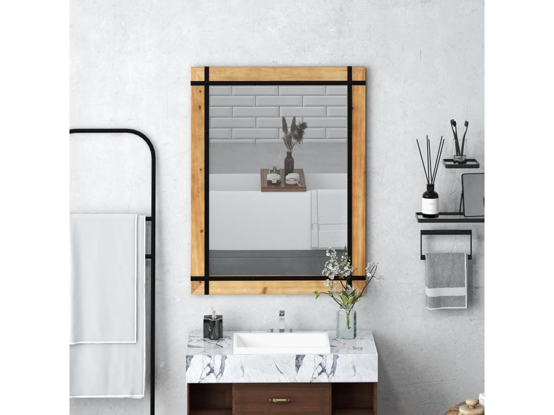 Vente Unique Miroir Mural Rustique Avec Cadre En Bois De Sapin Miroir Mural Décoratif à Suspendre Miroir Décoratif De Style Vintage 77 X 99 5 CM (Style 2)