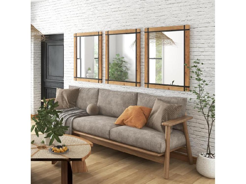 Vente Unique Miroir Mural Rustique Avec Cadre En Bois De Sapin Miroir Mural Décoratif à Suspendre Miroir Décoratif De Style Vintage 77 X 99 5 CM (Style 2)