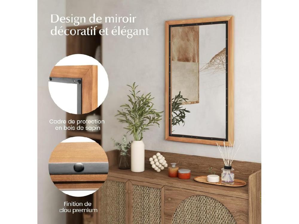 Vente Unique Miroir Mural Rustique Avec Cadre En Bois De Sapin 50 X 90 Cm (style 1)