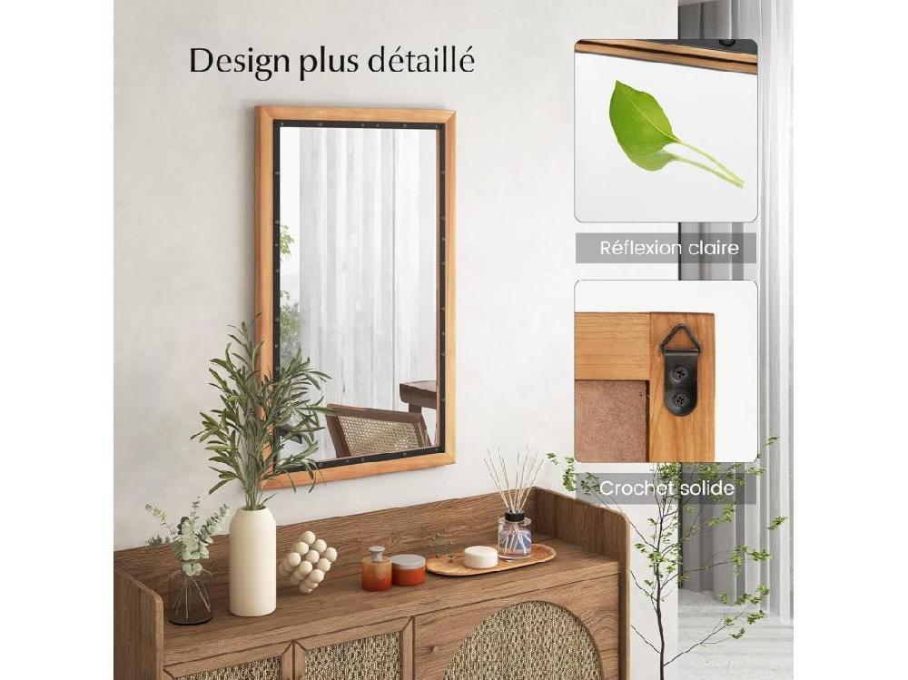Vente Unique Miroir Mural Rustique Avec Cadre En Bois De Sapin 50 X 90 Cm (style 1)