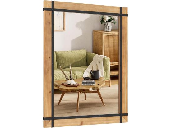 vente unique Miroir Mural Rustique avec Cadre en Bois de Sapin Miroir Mural Décoratif à Suspendre Miroir Décoratif de Style Vintage 77 x 99 5 CM (Style 2)