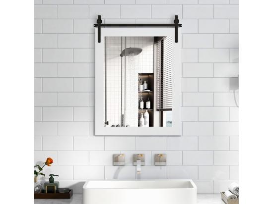 Vente Unique Miroir Mural Rustique Avec Cadre En Bois Massif Miroir Avec Kit 76 X 56 Cm (Blanc)