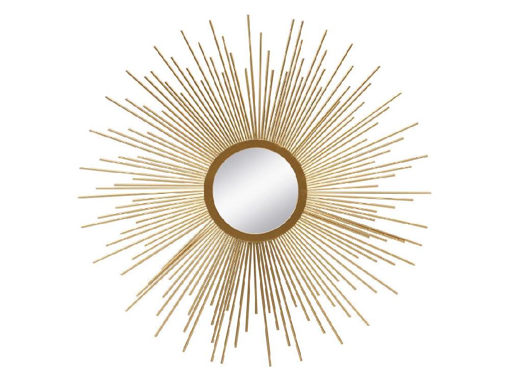Vente Unique Miroir Mural Soleil En Métal - D. 70 Cm - Doré - LEVANZO
