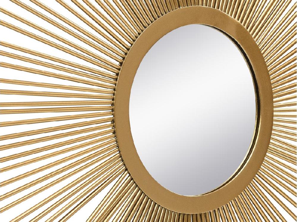 Vente Unique Miroir Mural Soleil En Métal - D. 70 Cm - Doré - LEVANZO