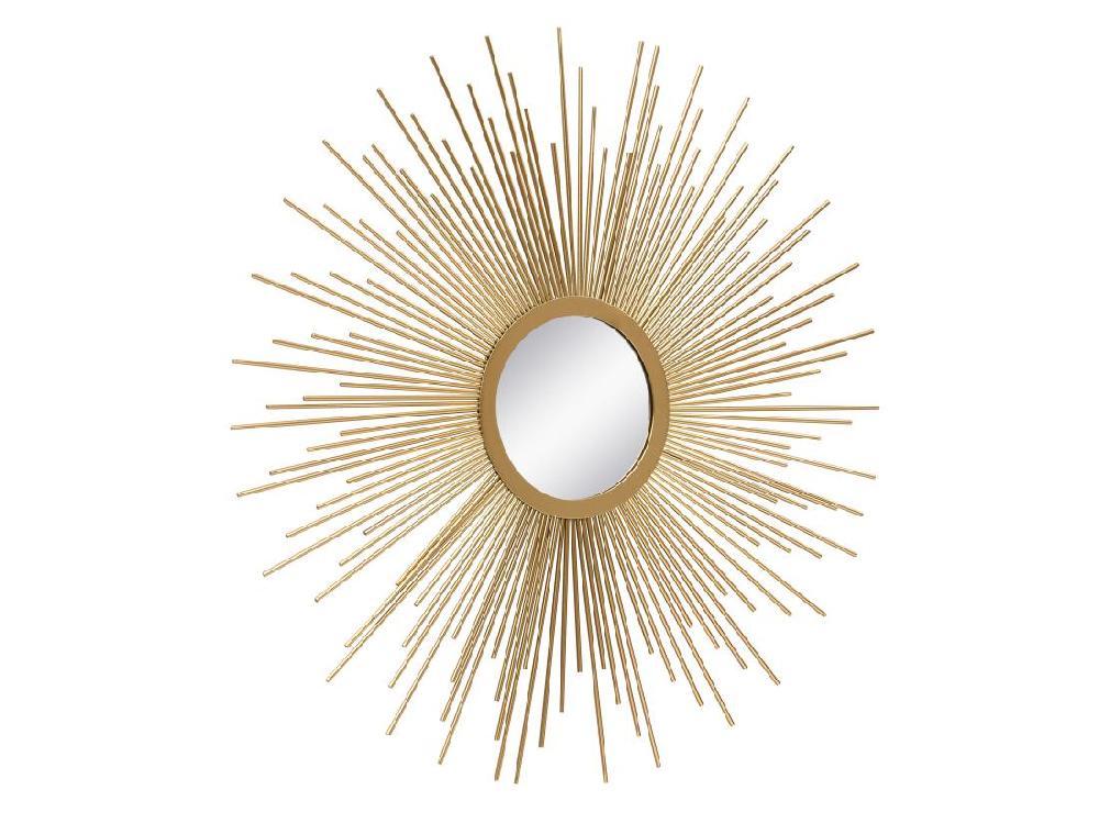 Vente Unique Miroir Mural Soleil En Métal - D. 70 Cm - Doré - LEVANZO