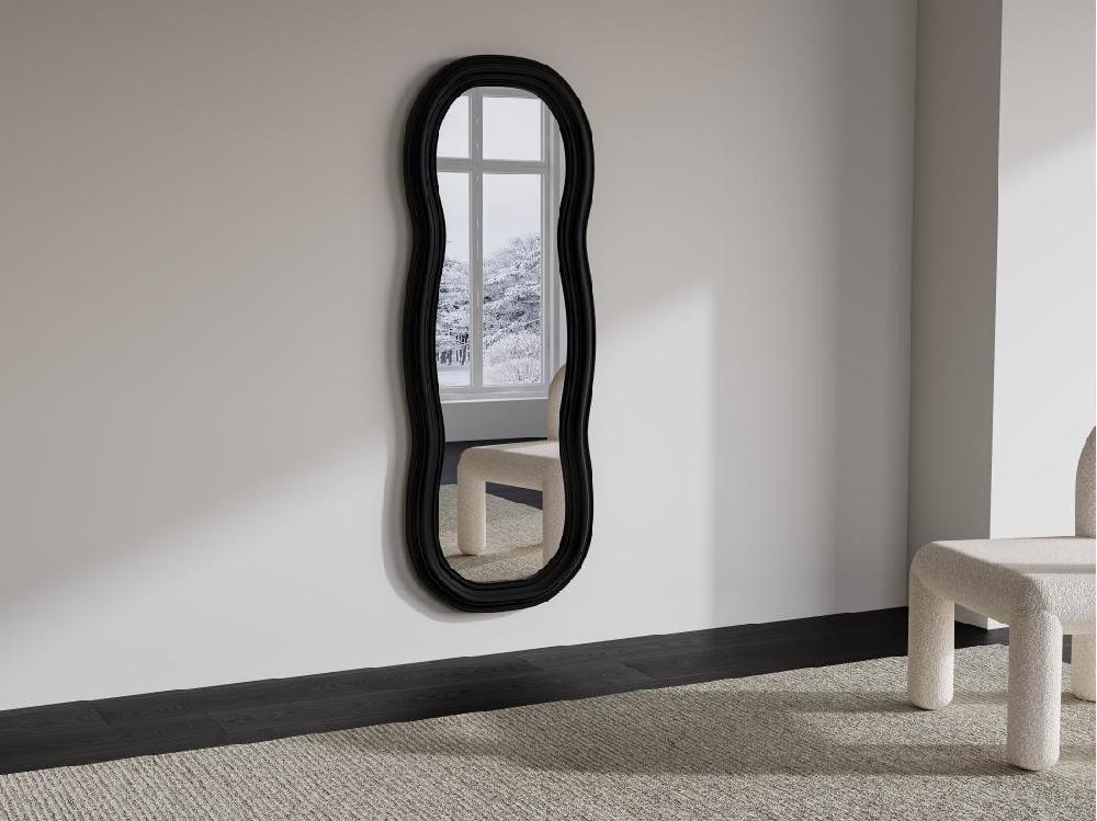 vente unique Miroir organique en bois de paulownia - L. 60 x H. 160 cm - Noir - TAYLI