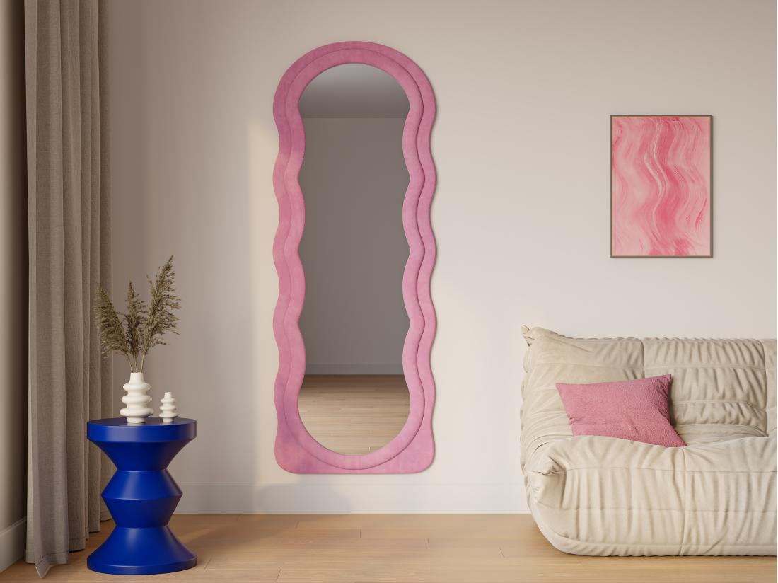 vente unique Miroir organique en velours - L. 65 x H. 170 cm - Rose - AYANI