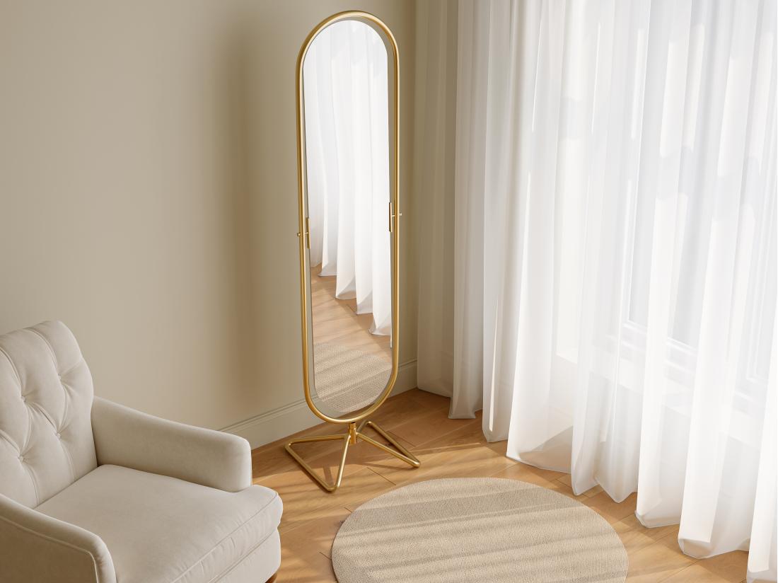 vente unique Miroir pivotant sur pied en métal - L. 45 x H. 171 cm - Doré - ASATU