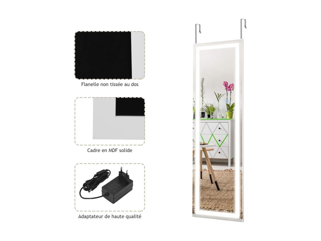 Vente Unique Miroir Pleine Longueur Led Grand Miroir Led Pour Porte 120 Cm X 37 Cm Blanc