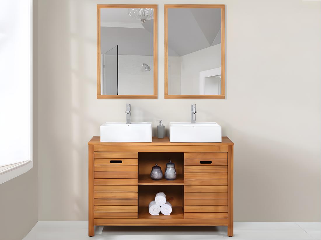 Vente Unique Miroir Rectangle Avec Contour En Bois D'acacia - 90 X 60 Cm - SEPANG