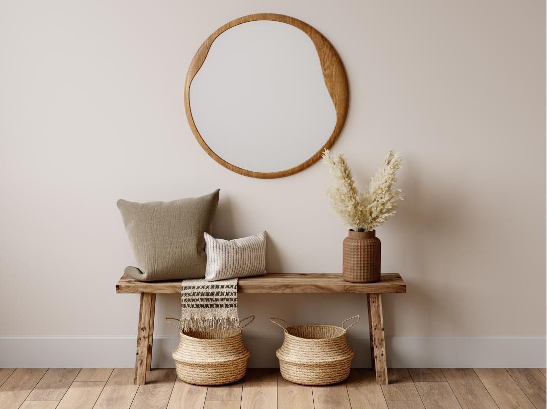 vente unique Miroir rond en bois d'hévéa - D. 60 cm - Naturel - FUJIAN