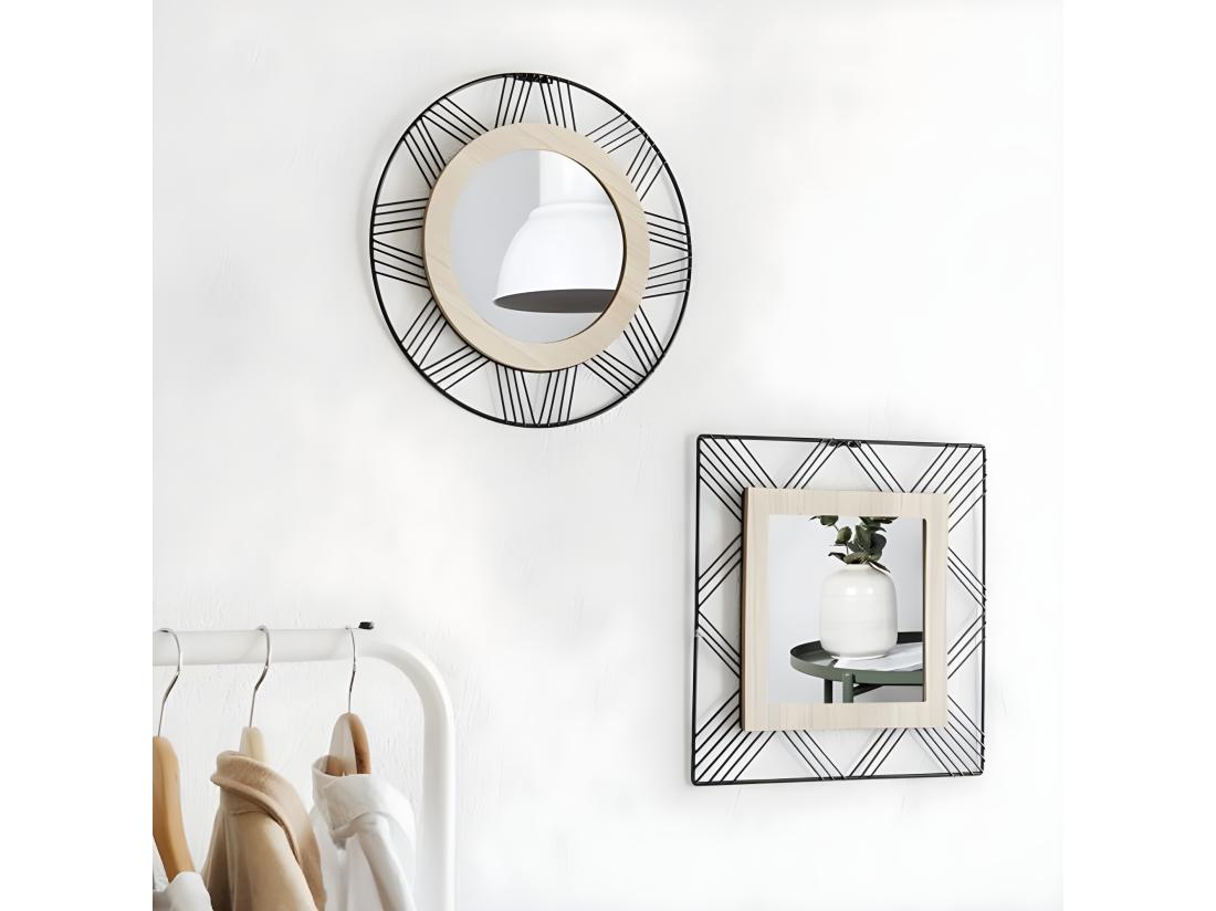 Vente Unique Miroir Rond En Métal & Bois "Joe" 45cm Noir